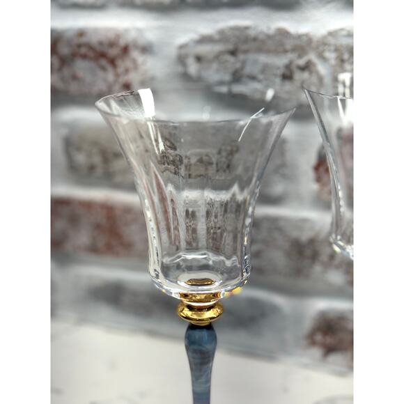 Rare Mikasa Royal Jamestown Blue Stem and Gold Knot Wine Glass Set of 2 - Picture 5 of 10